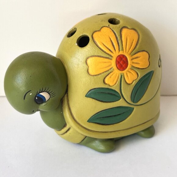 MCM 70s BoHo Ceramic Turtle Tortoise Figurine w/ Holes for Pens Makeup Brushes - Picture 1 of 13